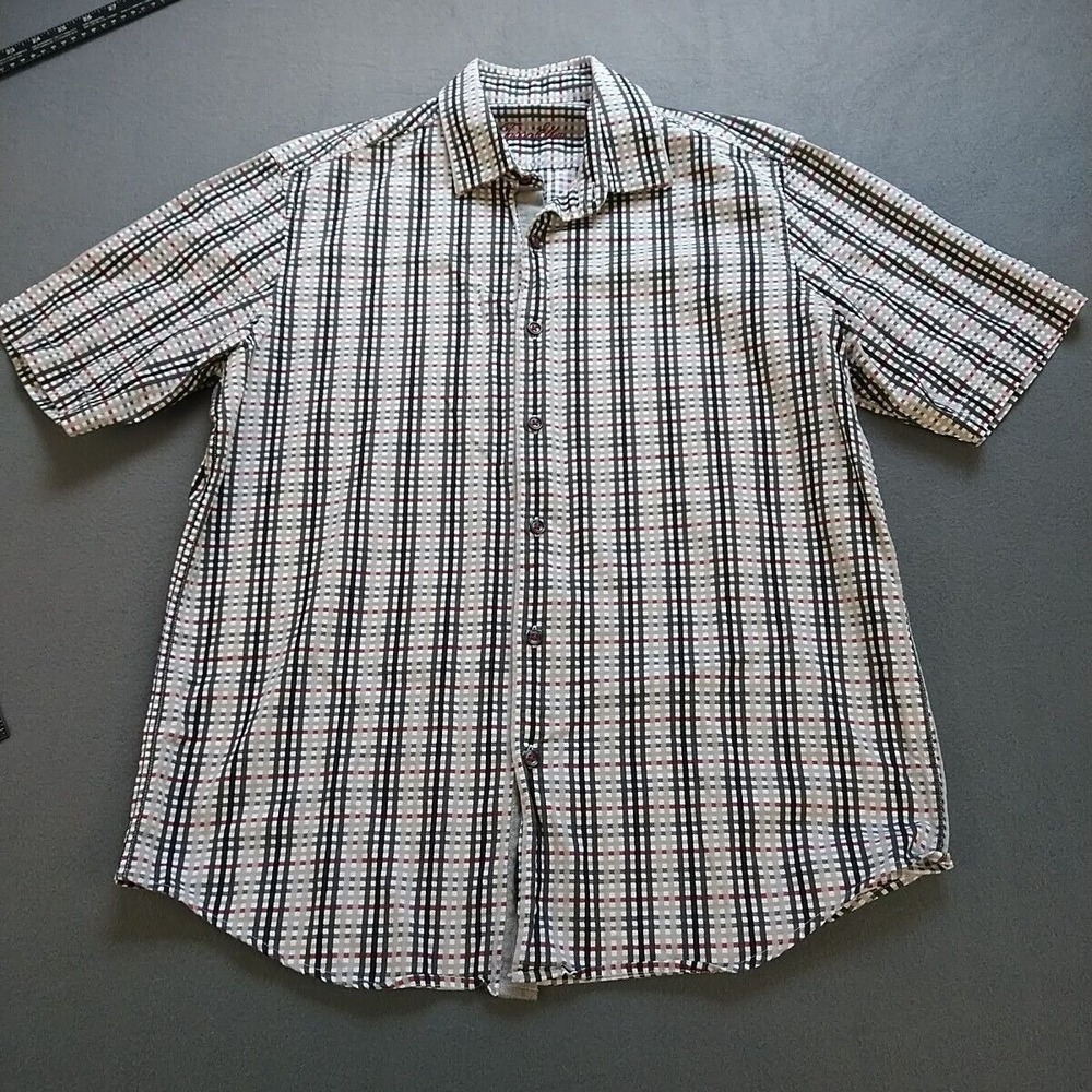 Tasso Elba Shirt Mens M Black Plaid Short‎ Sleeve Button Up Vibrant Work Dad